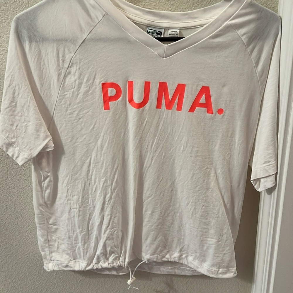 TShirt White with Logo Cinch Elastic Waist V Neck | PUMA